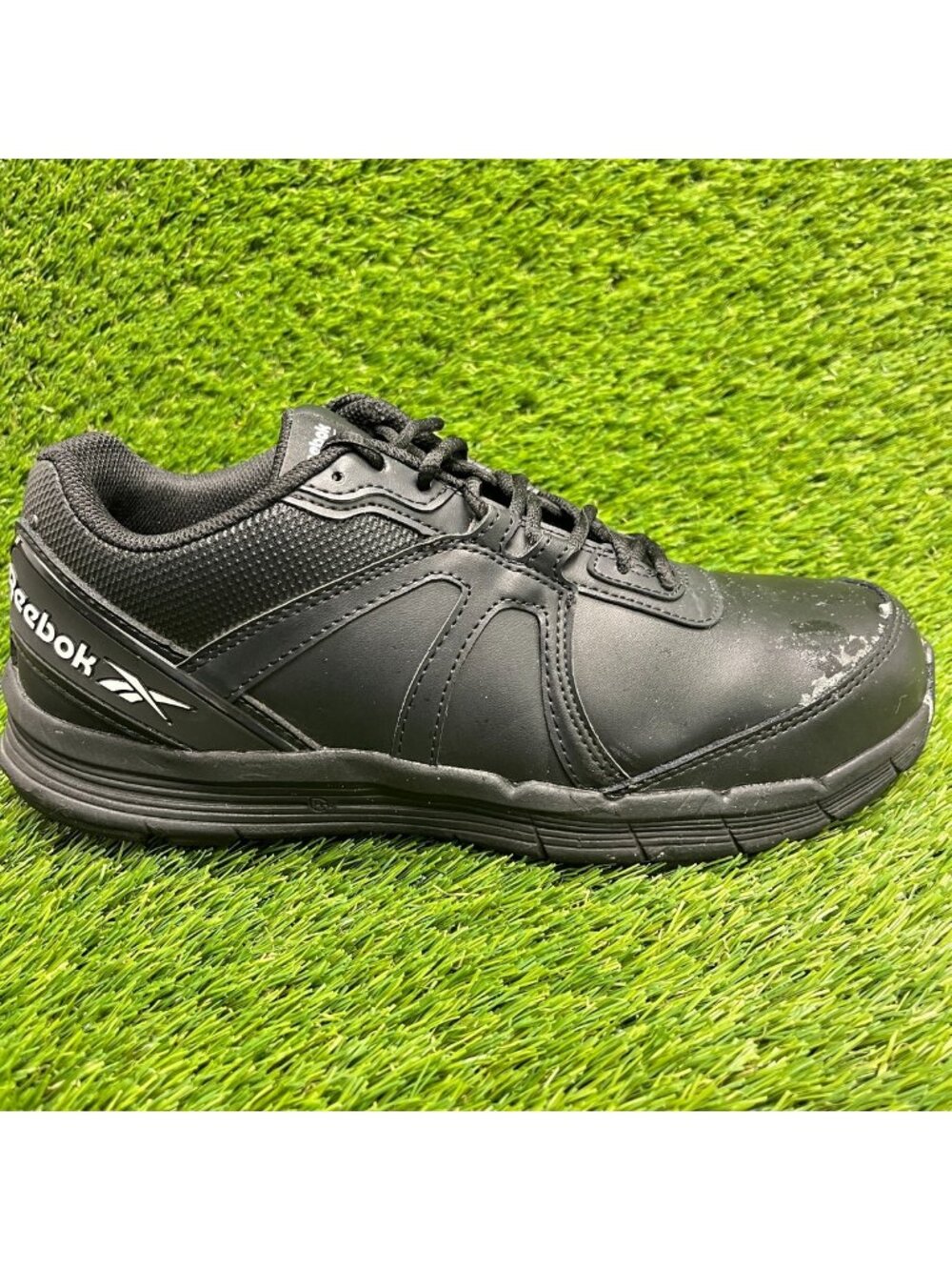 Reebok Guide SR Mens Size 8.5E Black White Leather Steel Toe Safety Work Shoes